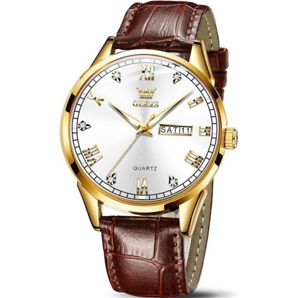 Olevs Amazon WatchesBrown Leather Watch For MenMen Day Date WatchMens